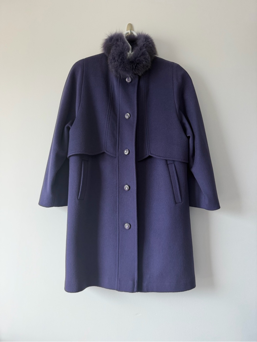 Purple Wool Coat Fox fur Trim